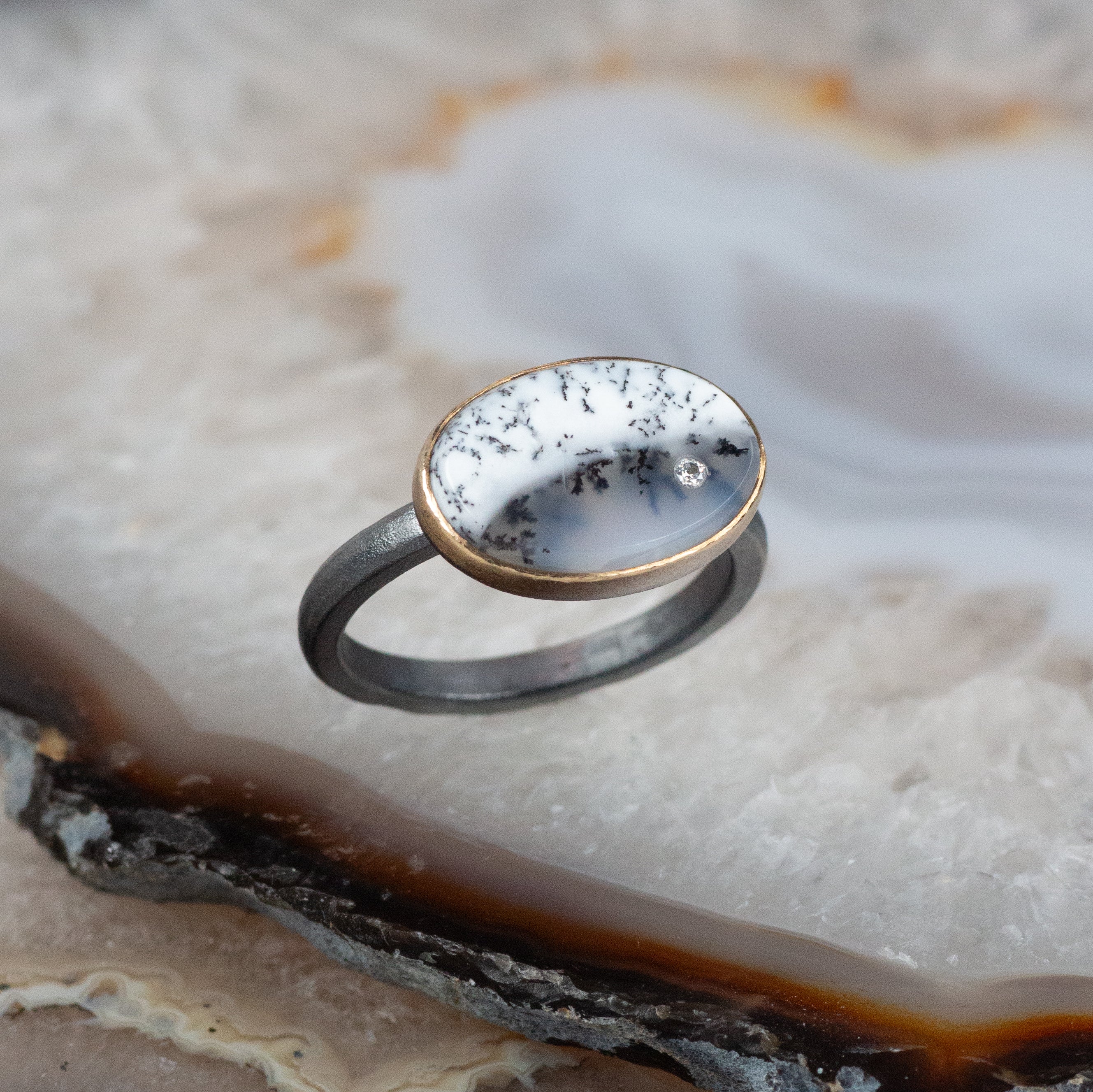 Sterling offers Silver Dendritic Agate Ring, One of a Kind Non-Traditional Engagement Ring, Ready to Ship