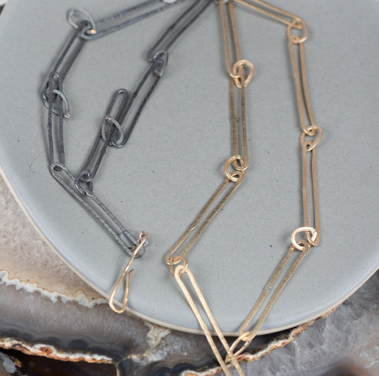 Mixed Metals Elongated Gold Paperclip Link Layering Necklace