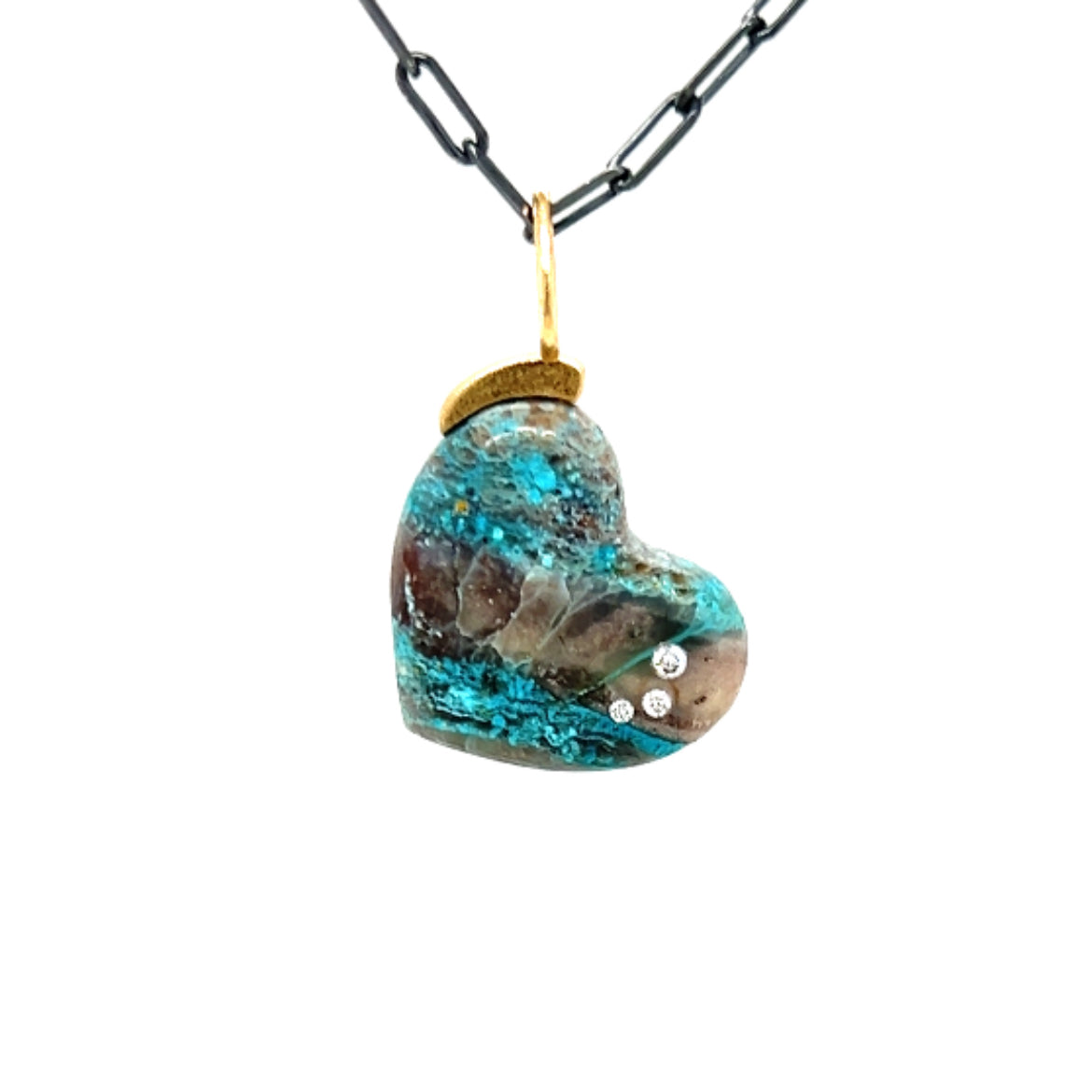Shattuckite and Diamonds Gold Heart Charm