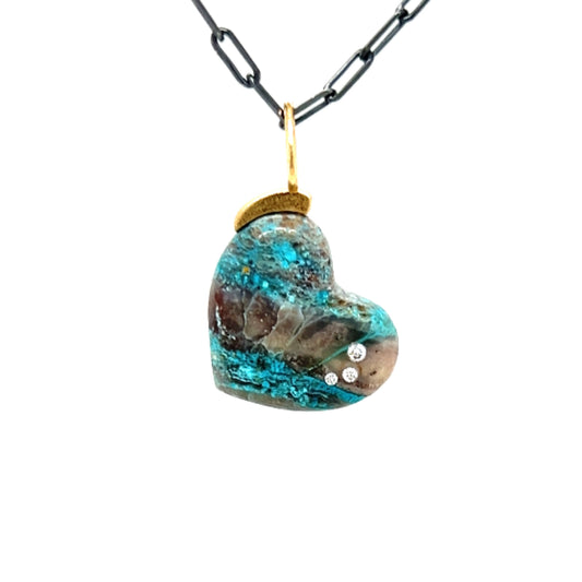 Shattuckite and Diamonds Gold Heart Charm
