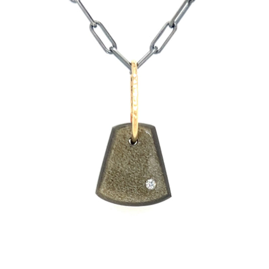 Golden Sheen Obsidian and Diamond Mini Gold Pendant