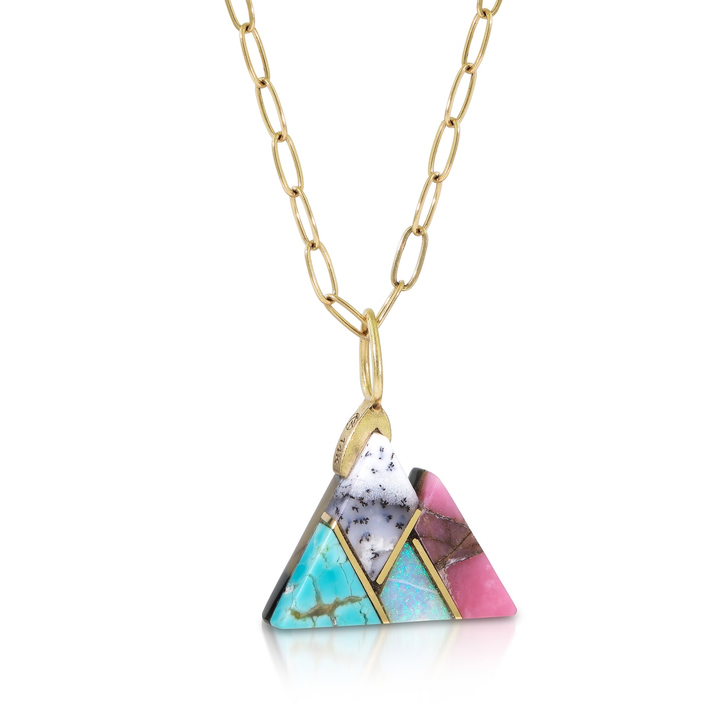 Two Sided Blue Mountain Jasper Intarsia Gold Mountain Charm