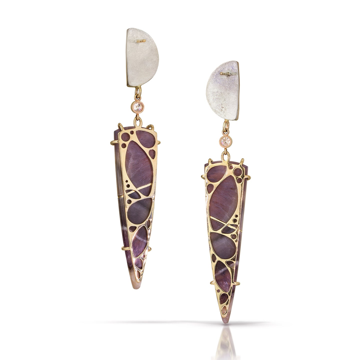 Amethyst, Jade, and Diamond Gold Earrings