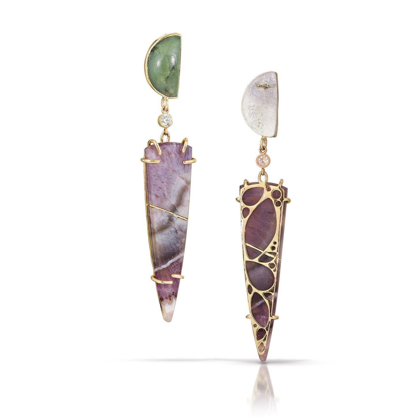 Amethyst, Jade, and Diamond Gold Earrings