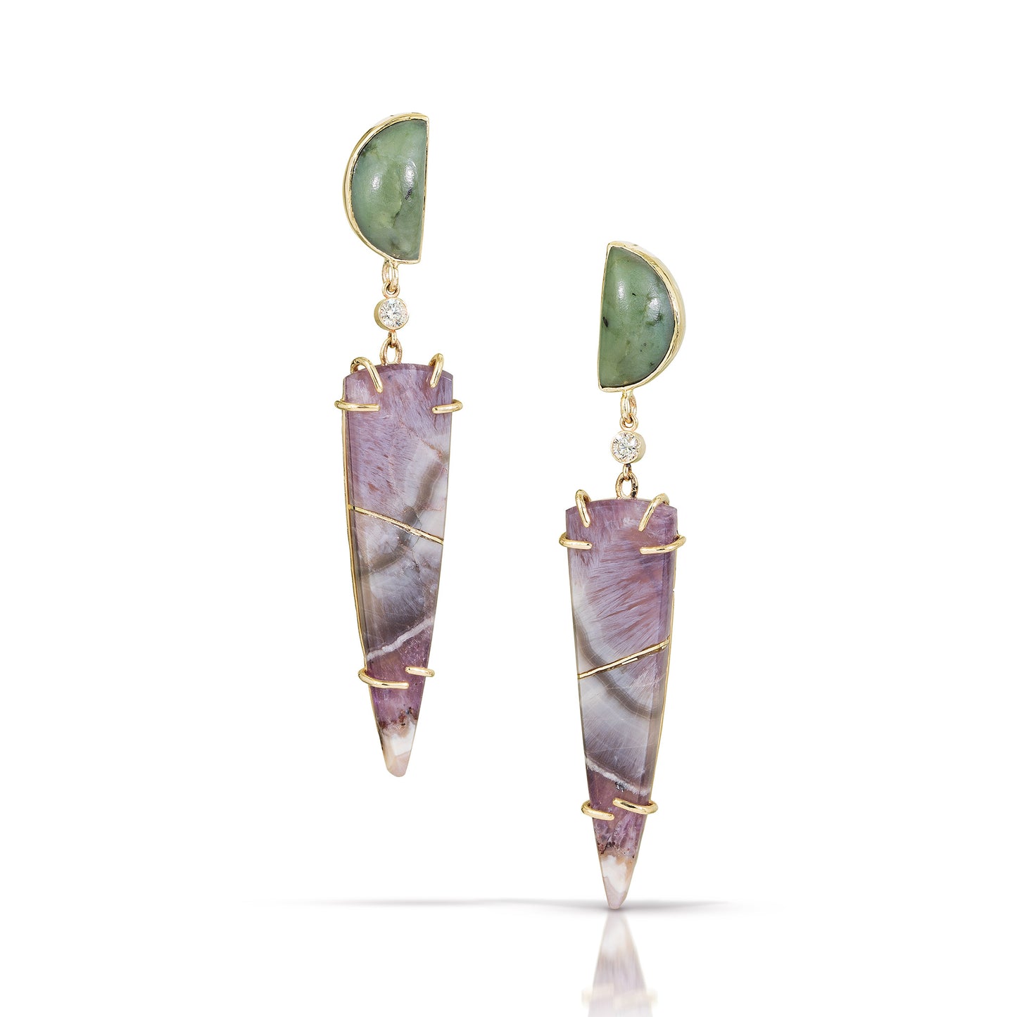 Amethyst, Jade, and Diamond Gold Earrings