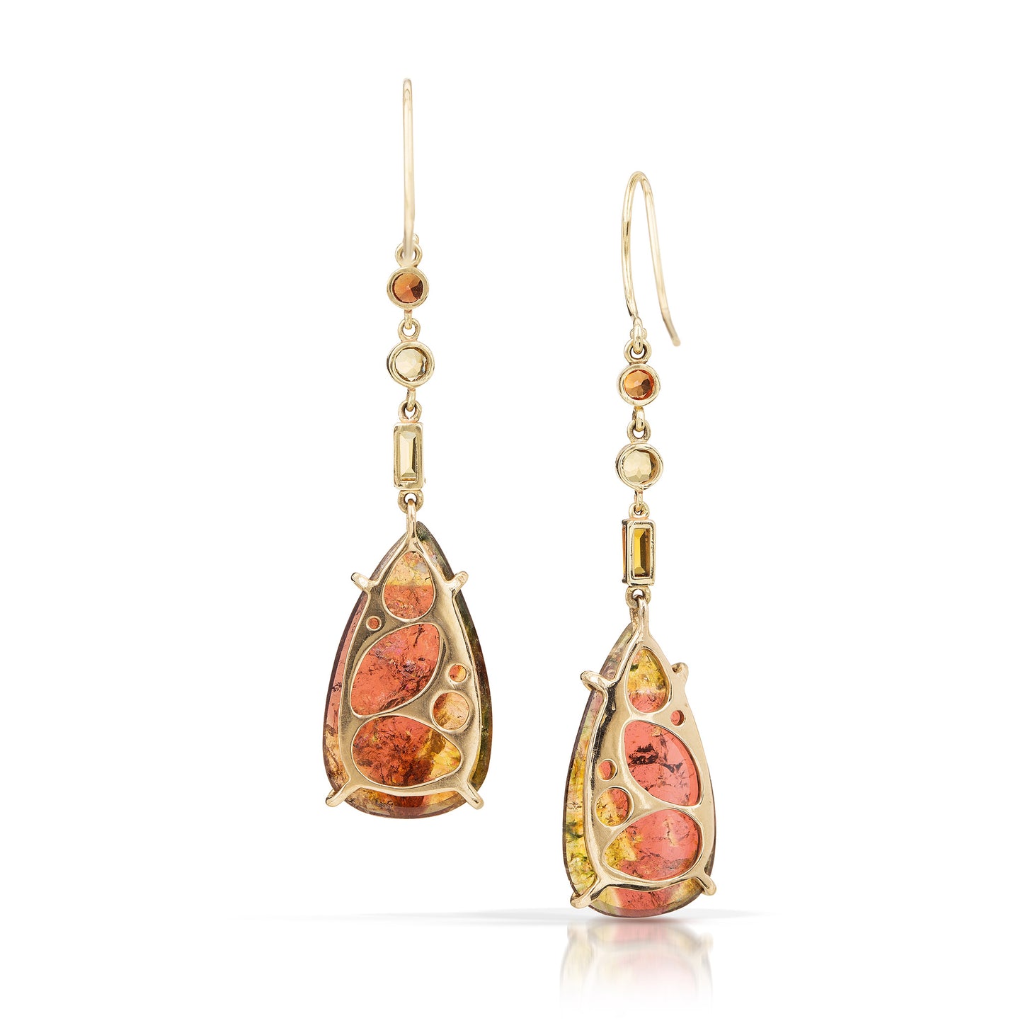 Tourmaline, Citrine, and Sapphire Gold Earrings