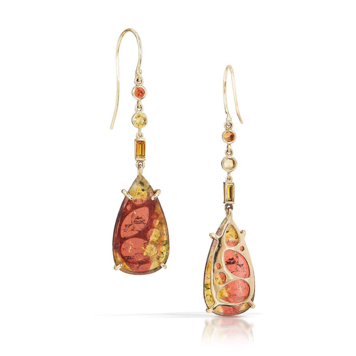 Tourmaline, Citrine, and Sapphire Gold Earrings