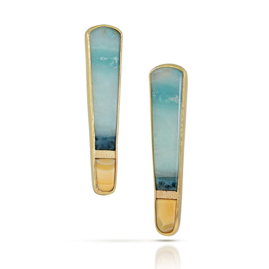 Amazonite, Apatite, and Agate Gold Inlay Earrings