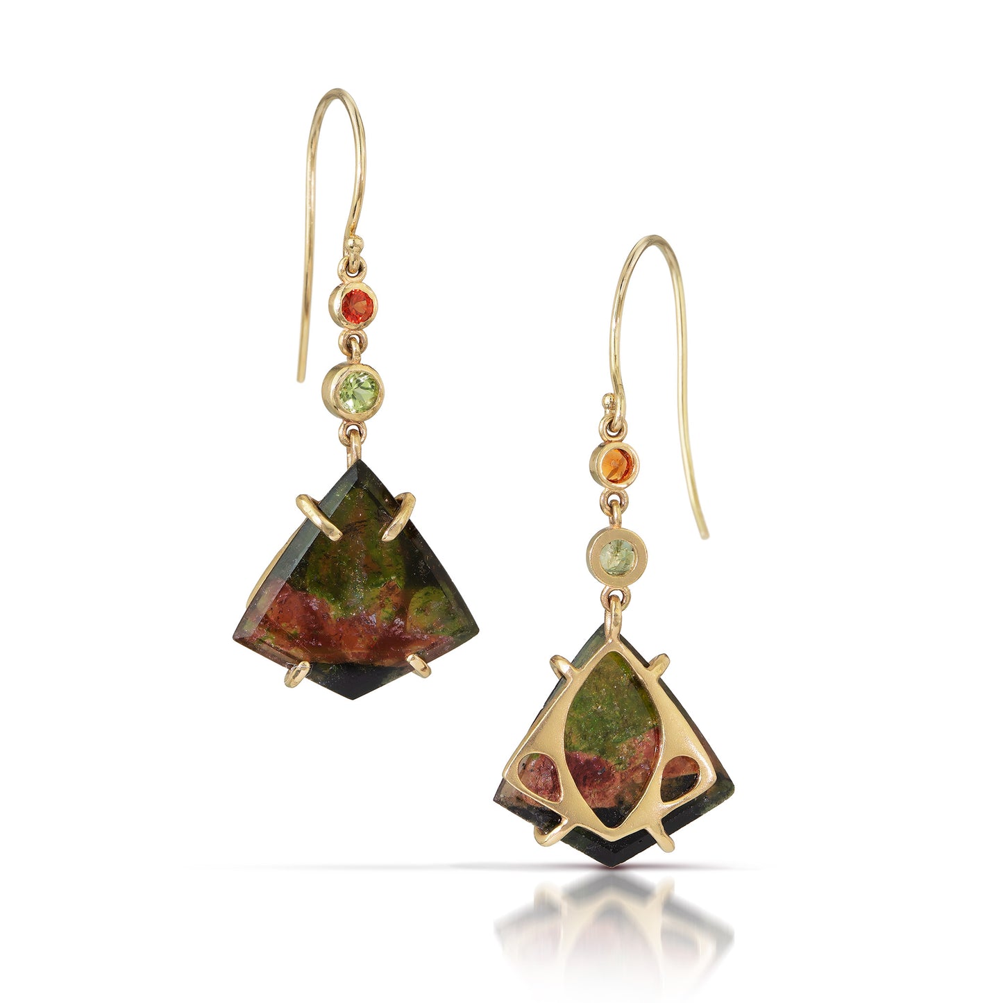 Tourmaline, Sapphire, Peridot Gold Earrings