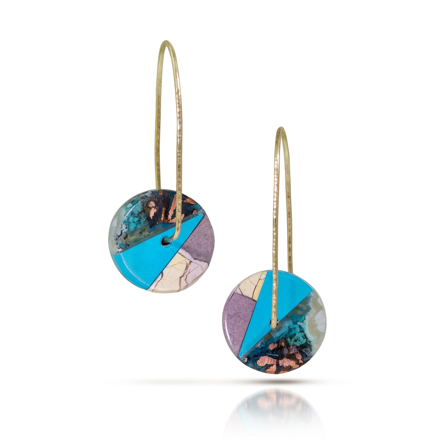 Copper in Chrysocolla Intarsia Gold Spinner Earrings