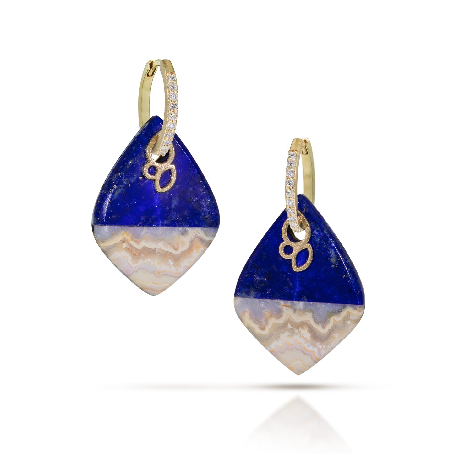 Lapis and Dendritic Agate Reversible Intarsia Gold Hoop Earrings
