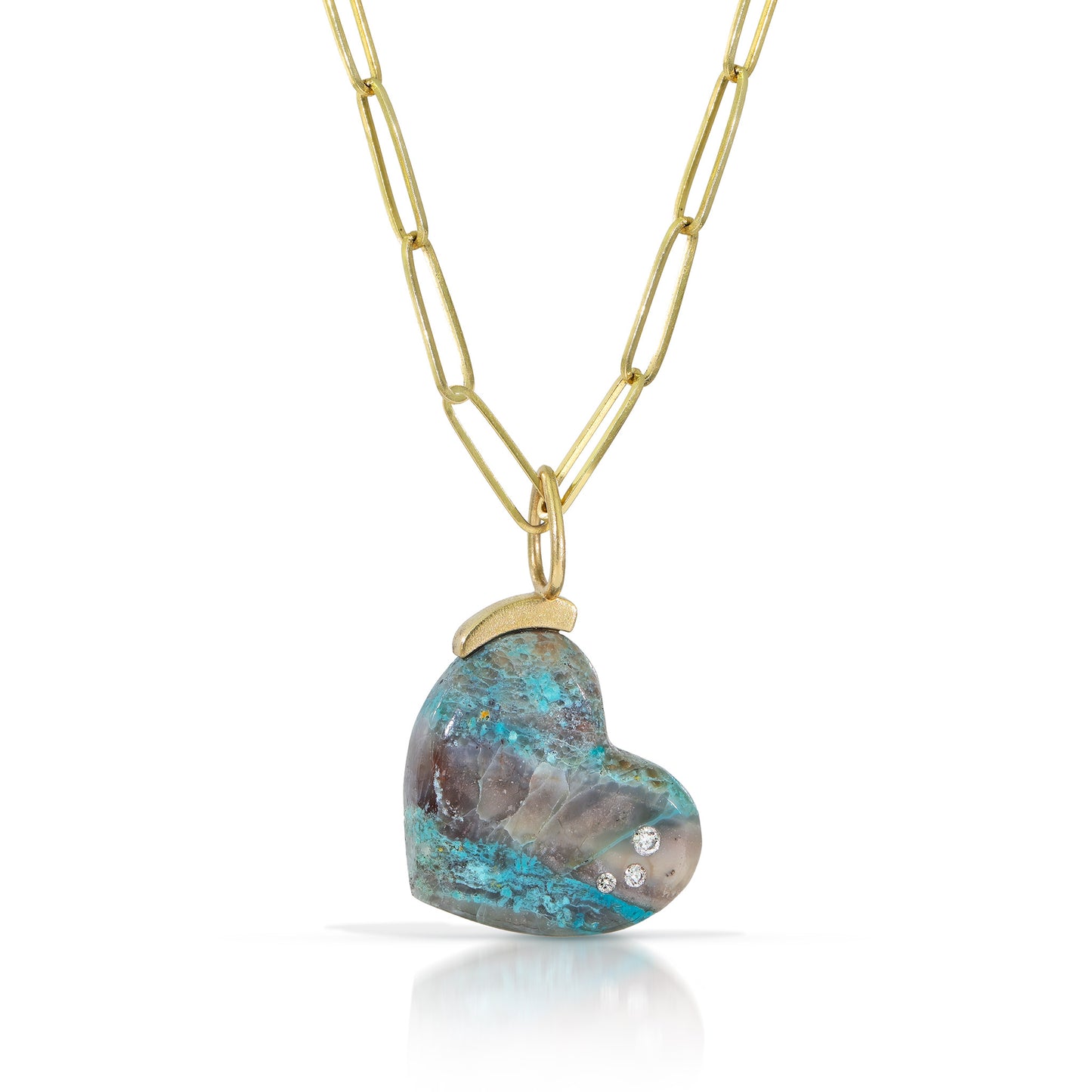 Shattuckite and Diamonds Gold Heart Charm
