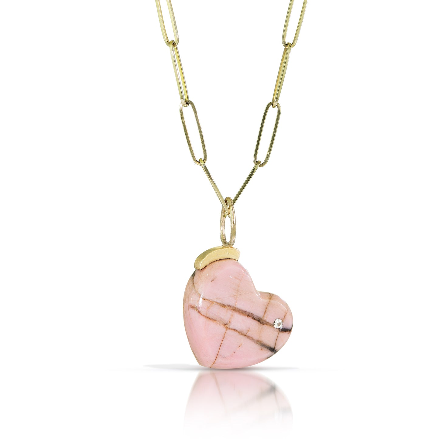 Rhodonite and Diamond Gold Heart Charm