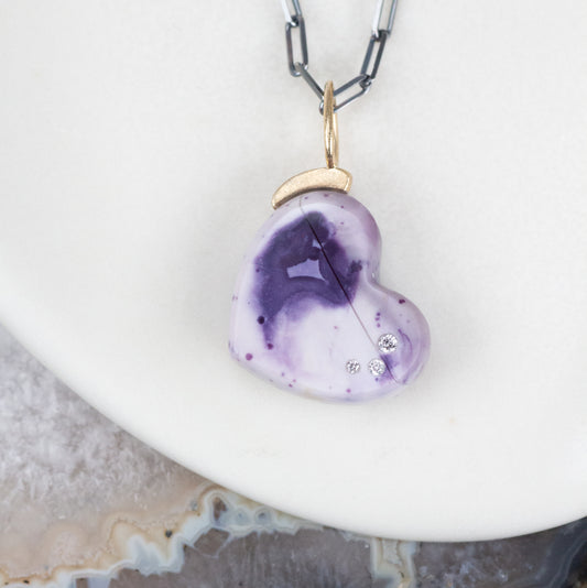 Purple Wave Tiffany Stone and Diamond Gold Heart Pendant
