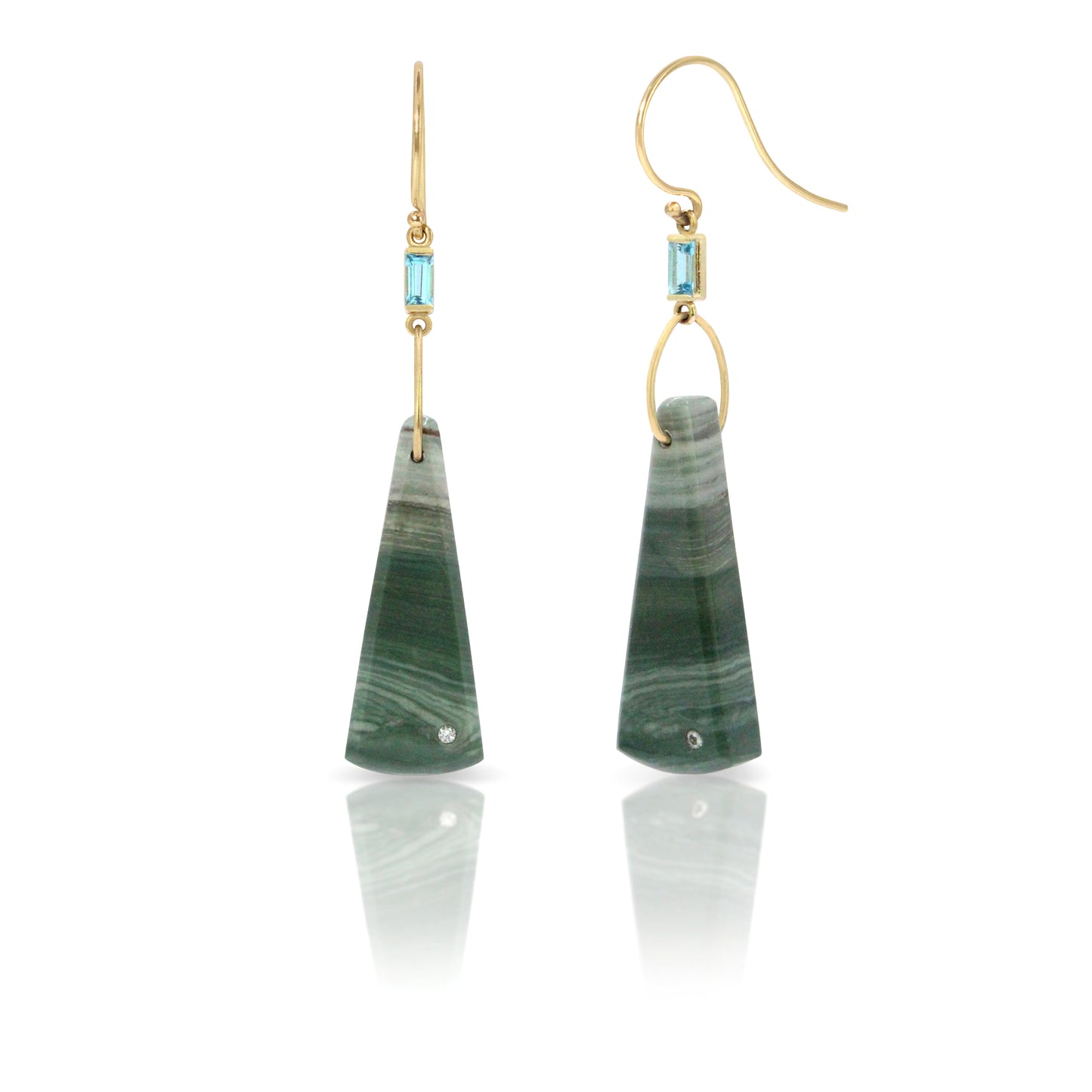 Blue Mountain Jasper, Topaz and Diamond Gold Triangle Earrings