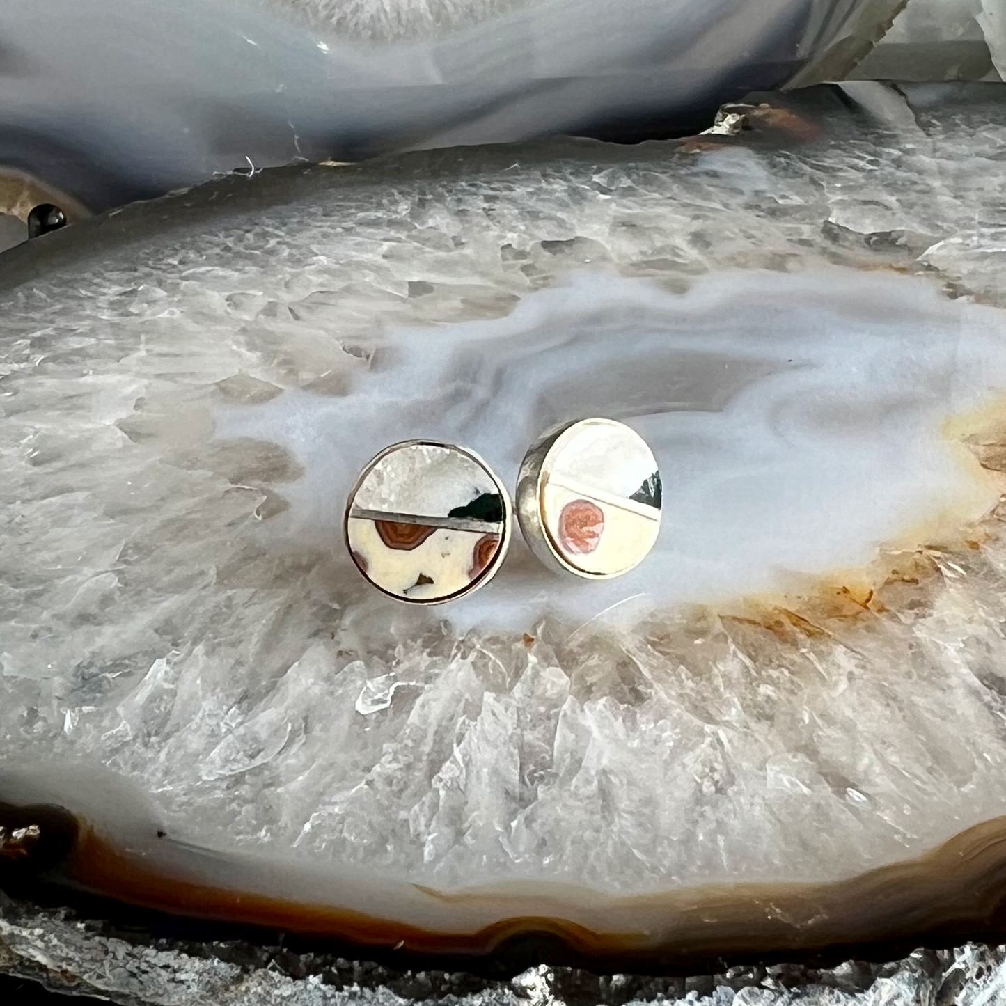 Ocean Jasper and Green Moss Agate Inlay Stud Earrings