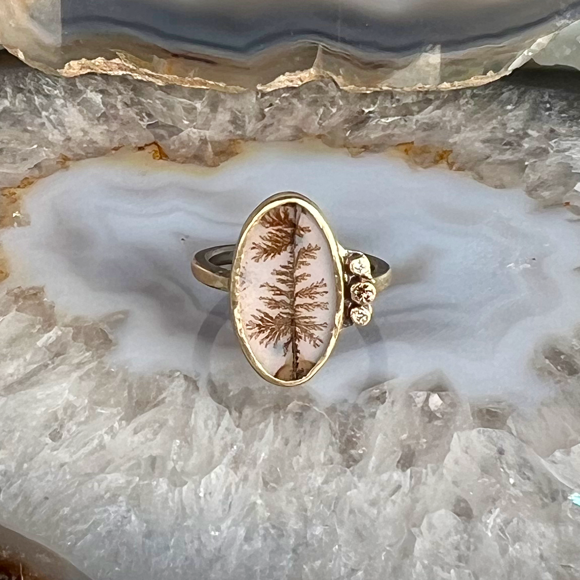 Dendritic Triple Diamond Gold Ring