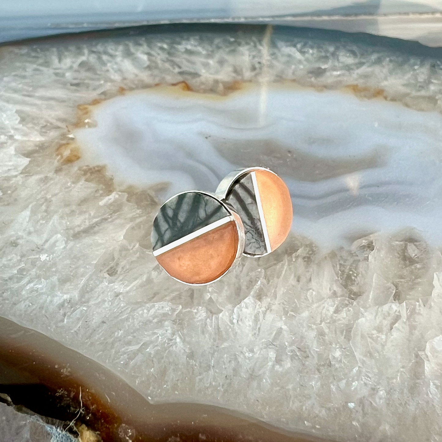 Picasso Jasper and Zamora Agate Inlay Stud Earrings