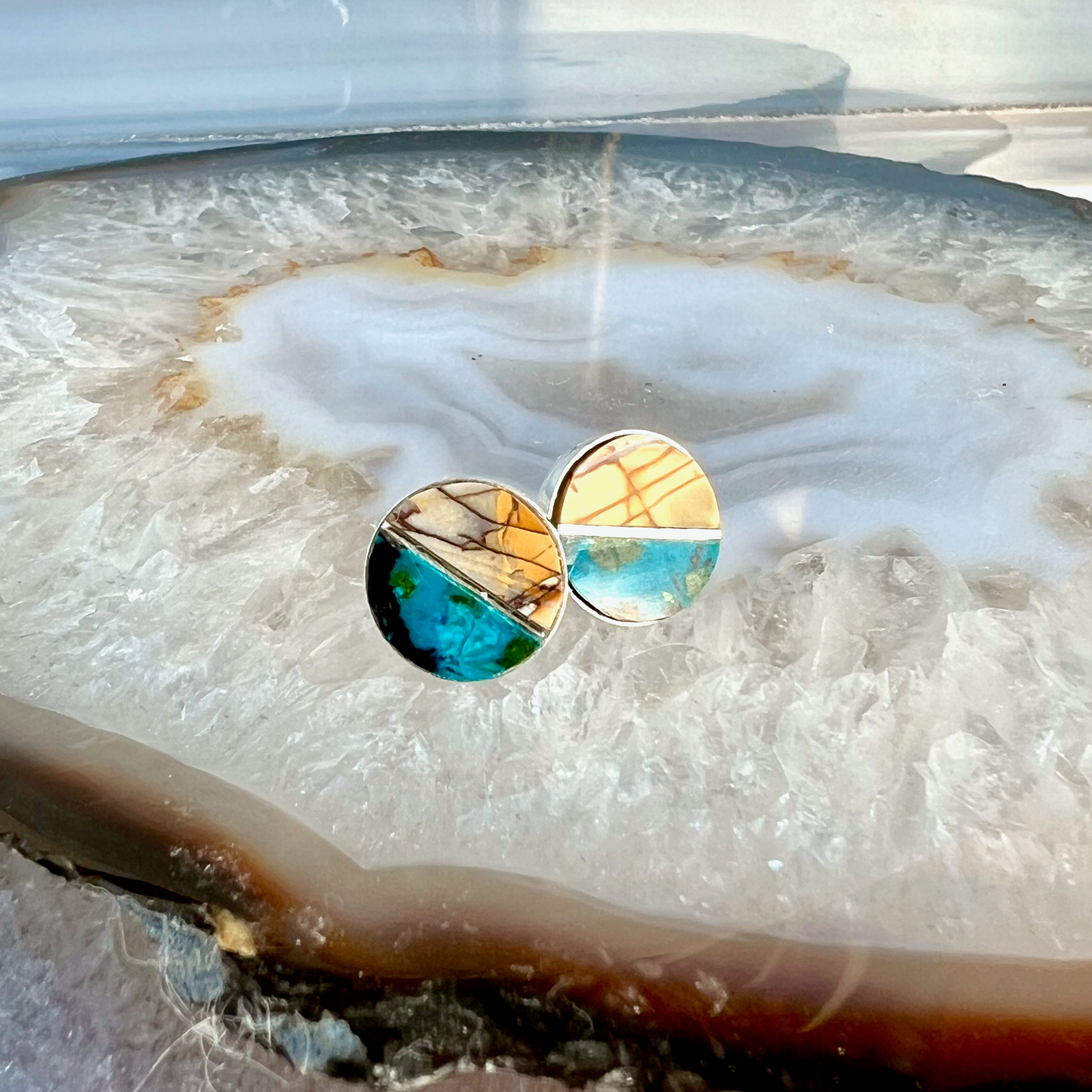Shattuckite and Cherry Creek Jasper Inlay Stud Earrings