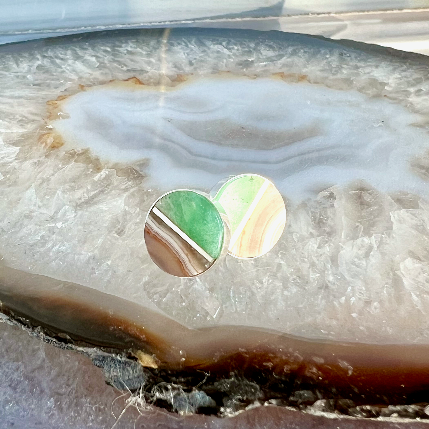 Laguna Lace Agate and Amazonite Inlay Stud Earrings