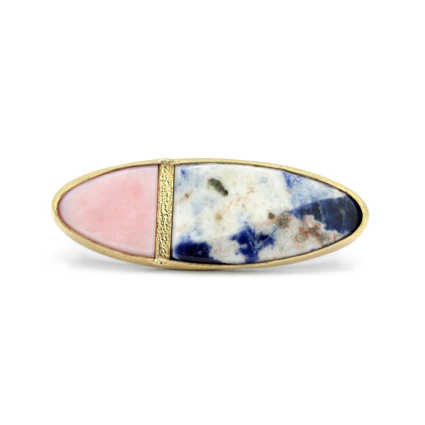Pink Opal and Sodalite Gold Inlay Two-finger Ring
