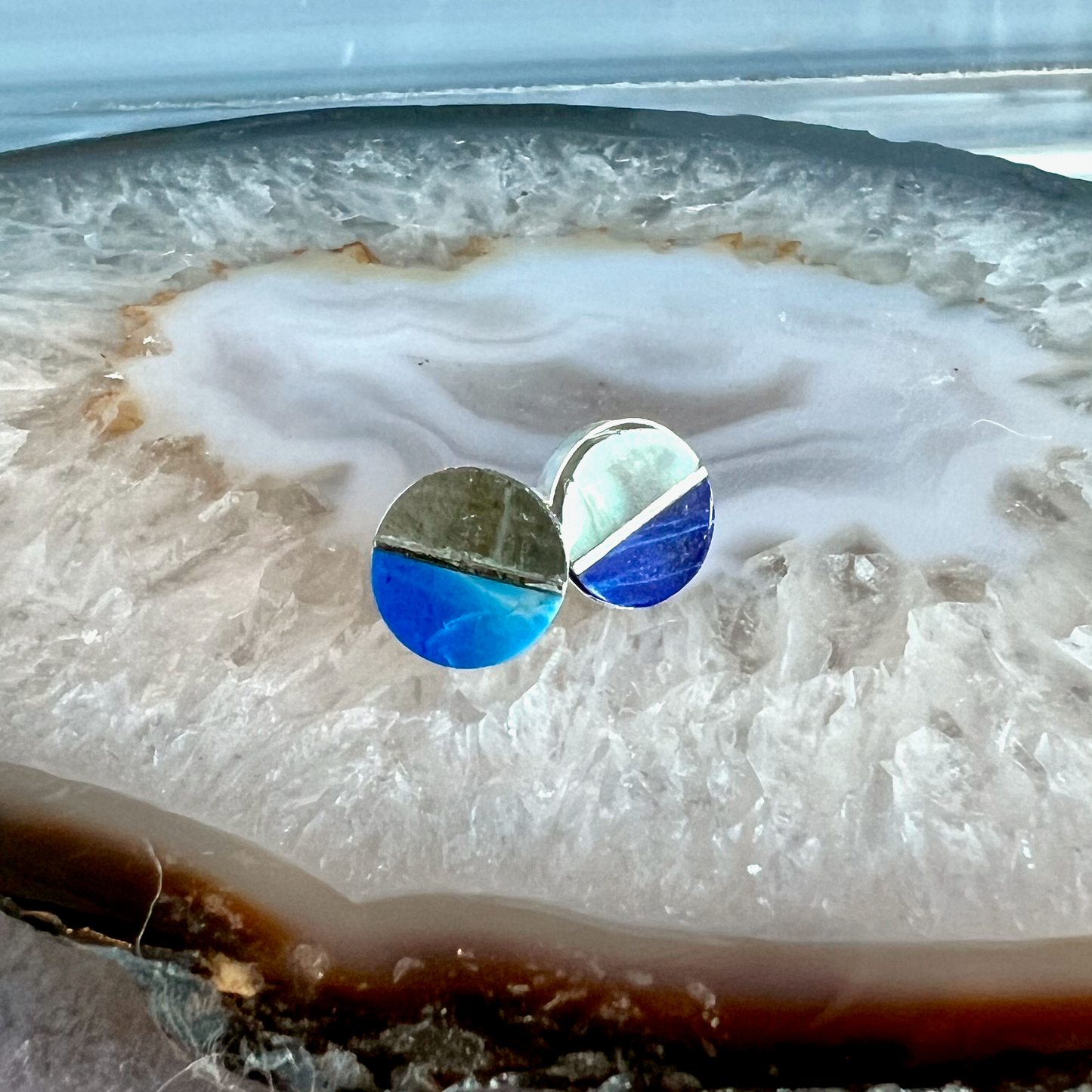 Lapis and Labradorite Inlay Stud Earrings