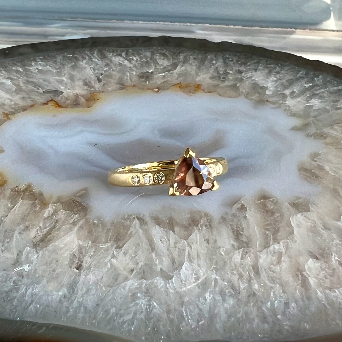 Tri-color Sunstone and Diamonds Gold Ring