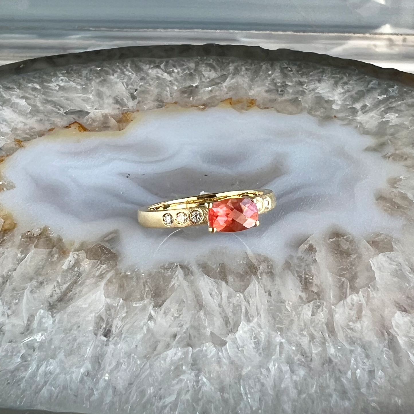 Bi-color Sunstone and Diamonds Gold Ring