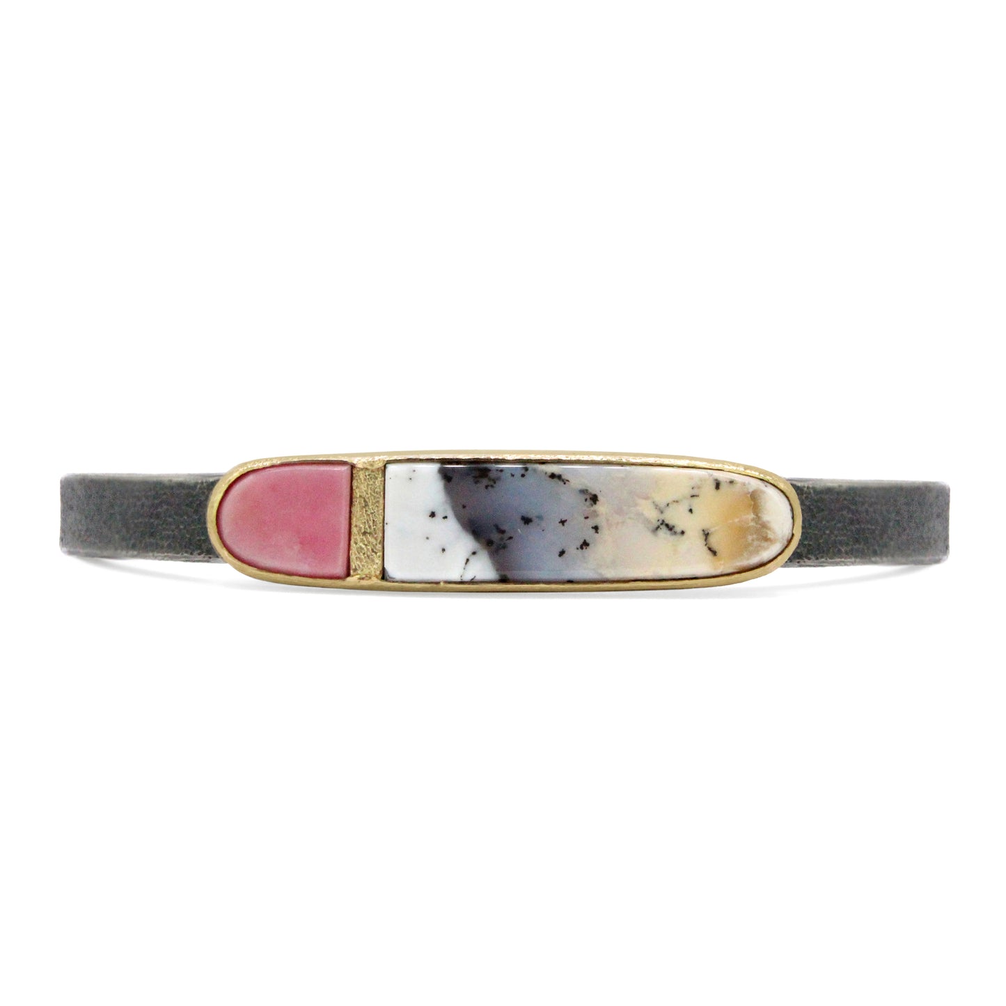 Pink Opal and Dendritic Opal Agate Gold Inlay Bracelet