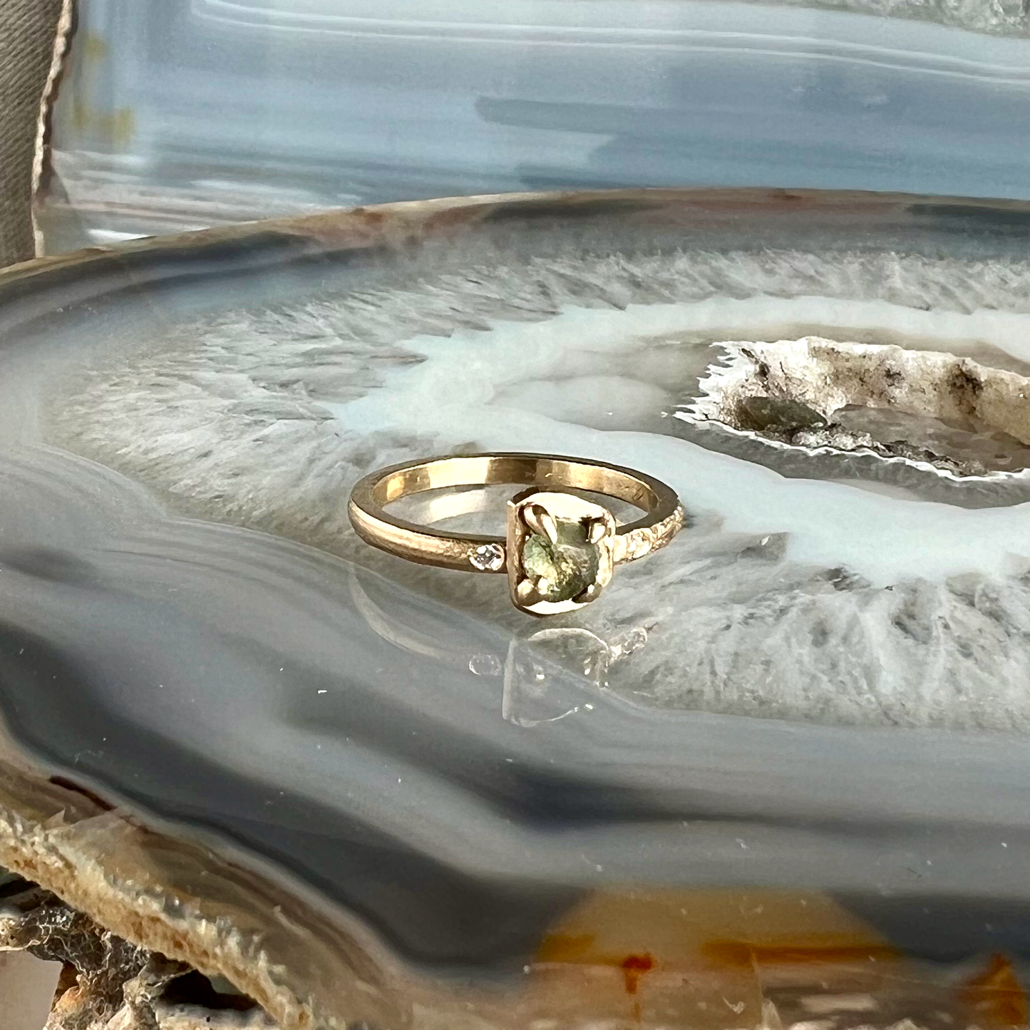 Big Sky Montana Sapphire, Diamonds, and Gold Ring