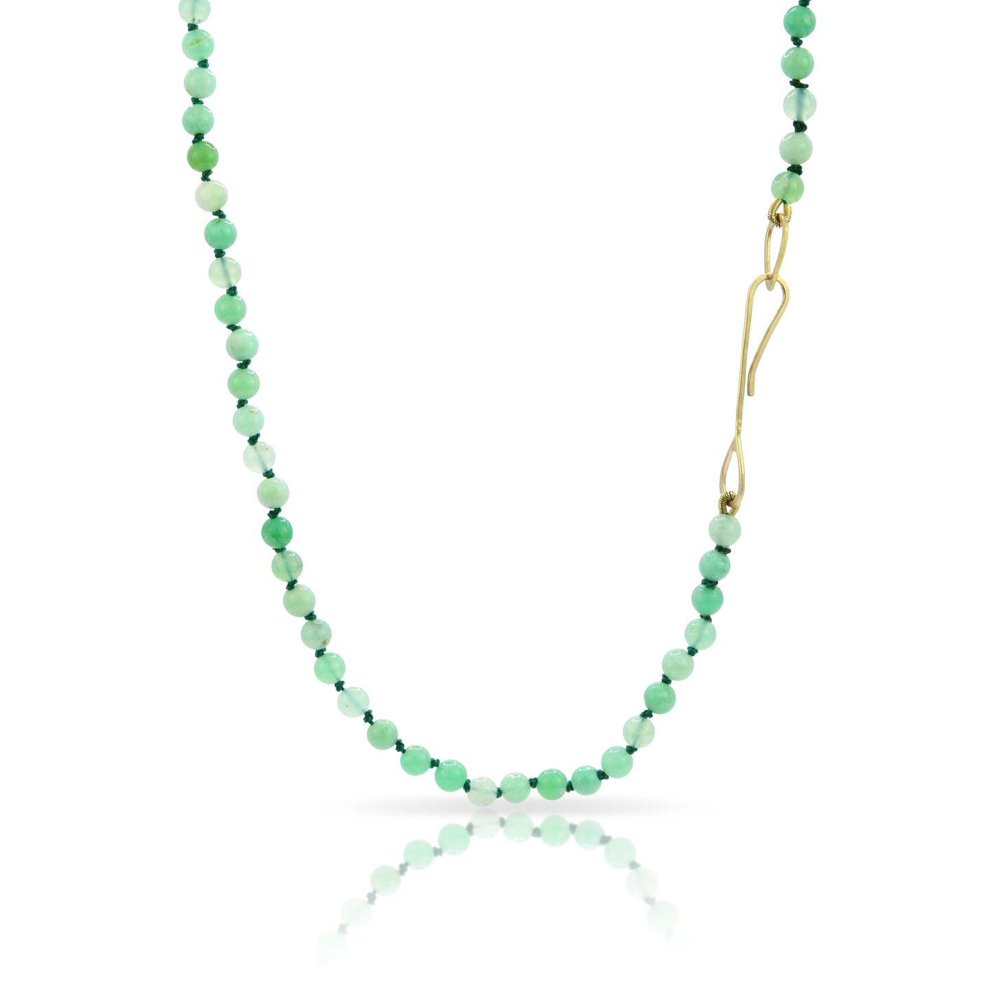 Hand Knotted Chrysoprase and Gold Necklace