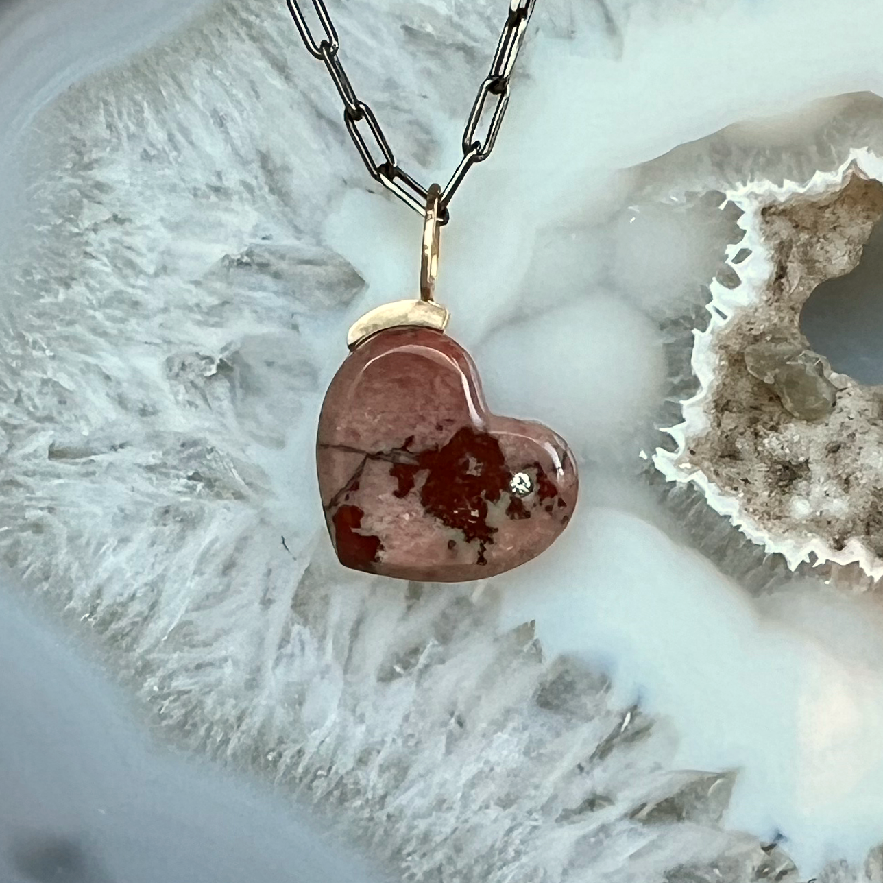 Owyhee Dendritic Jasper and Diamond Gold Heart Pendant