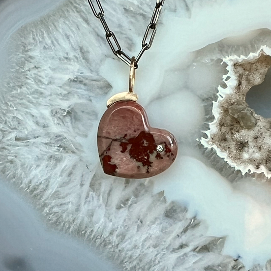 Owyhee Dendritic Jasper and Diamond Gold Heart Pendant