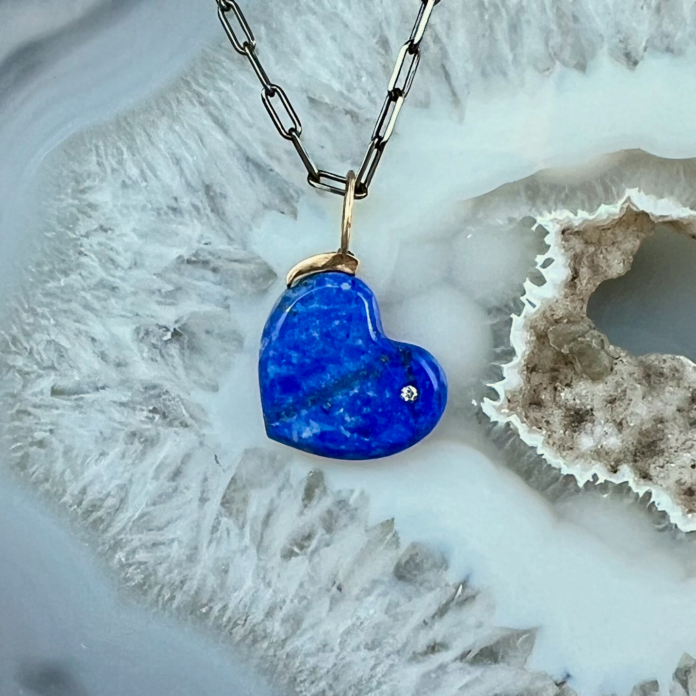 Lapis and Diamond Gold Heart Pendant