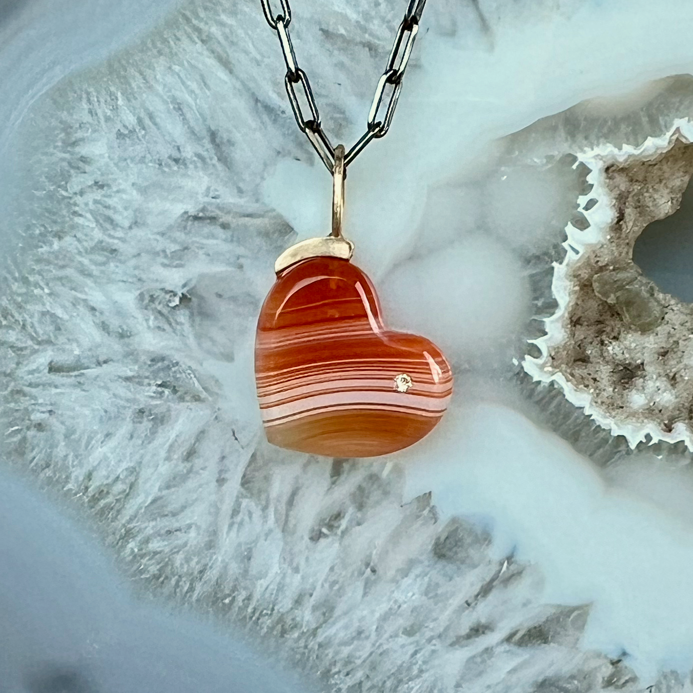 Carnelian and Diamond Gold Heart Pendant