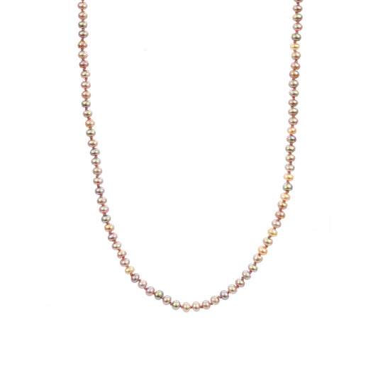 Hand Knotted Pink and Peach Pearl and Gold Necklace