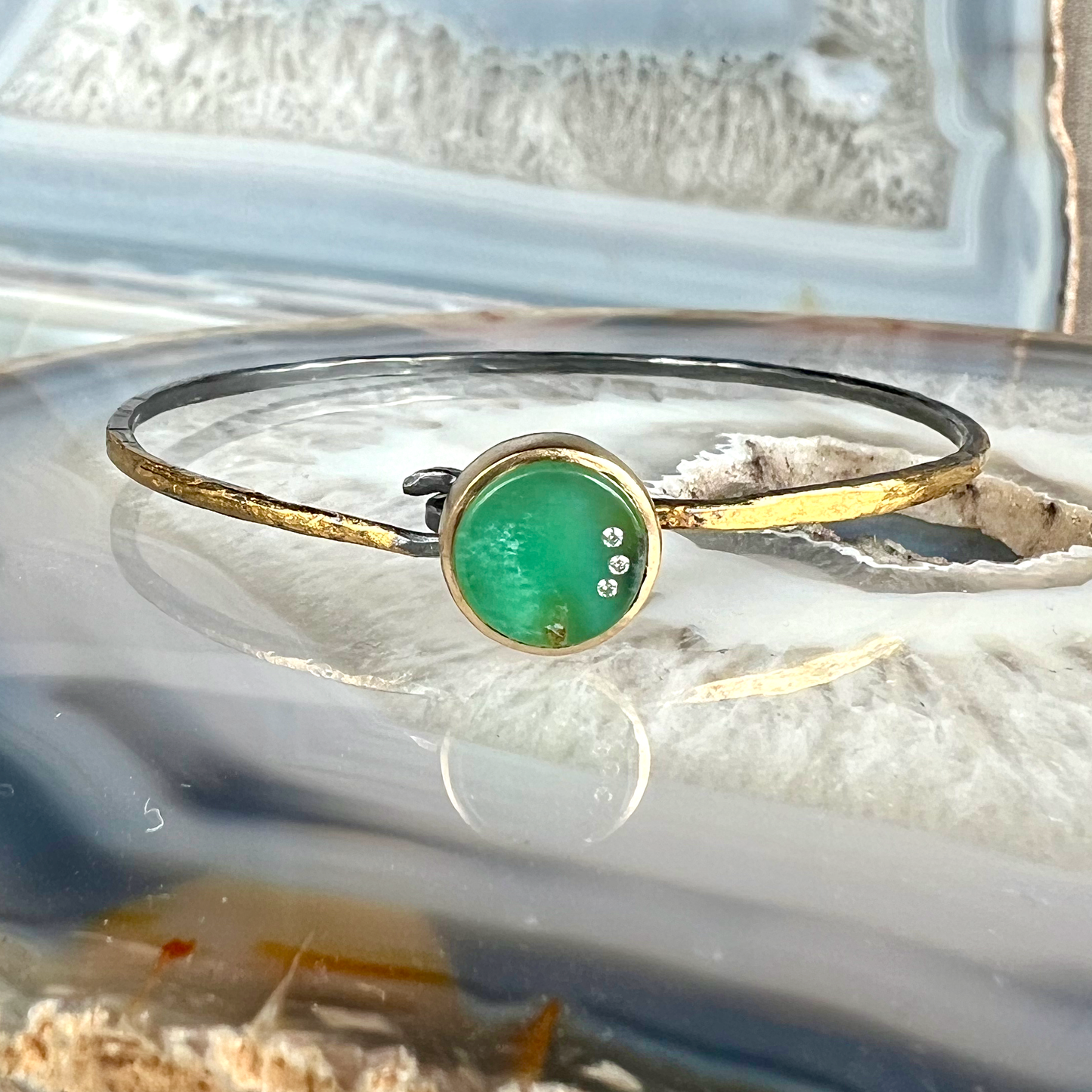 Chrysoprase and Diamond Gold Moon Bracelet