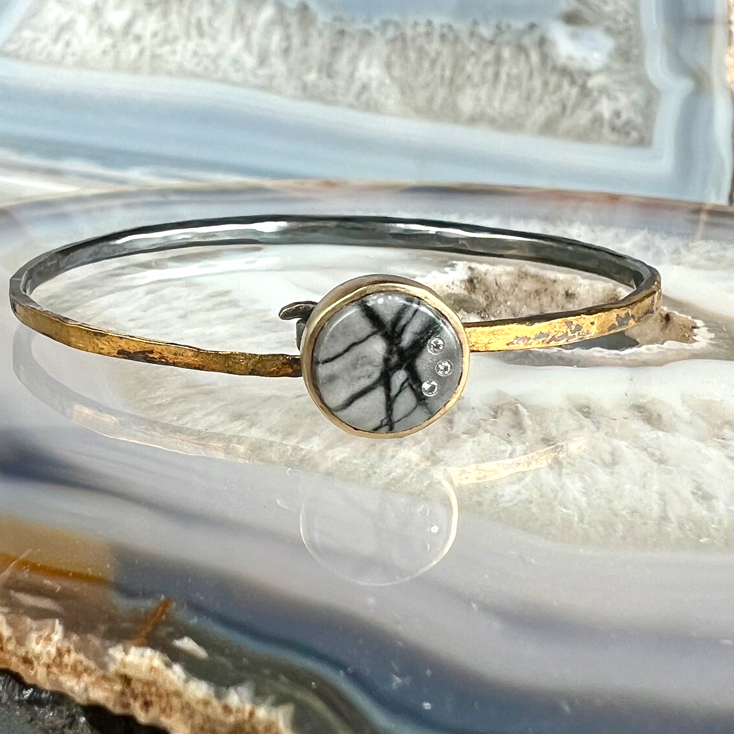Picasso Jasper and Diamond Gold Moon Bracelet