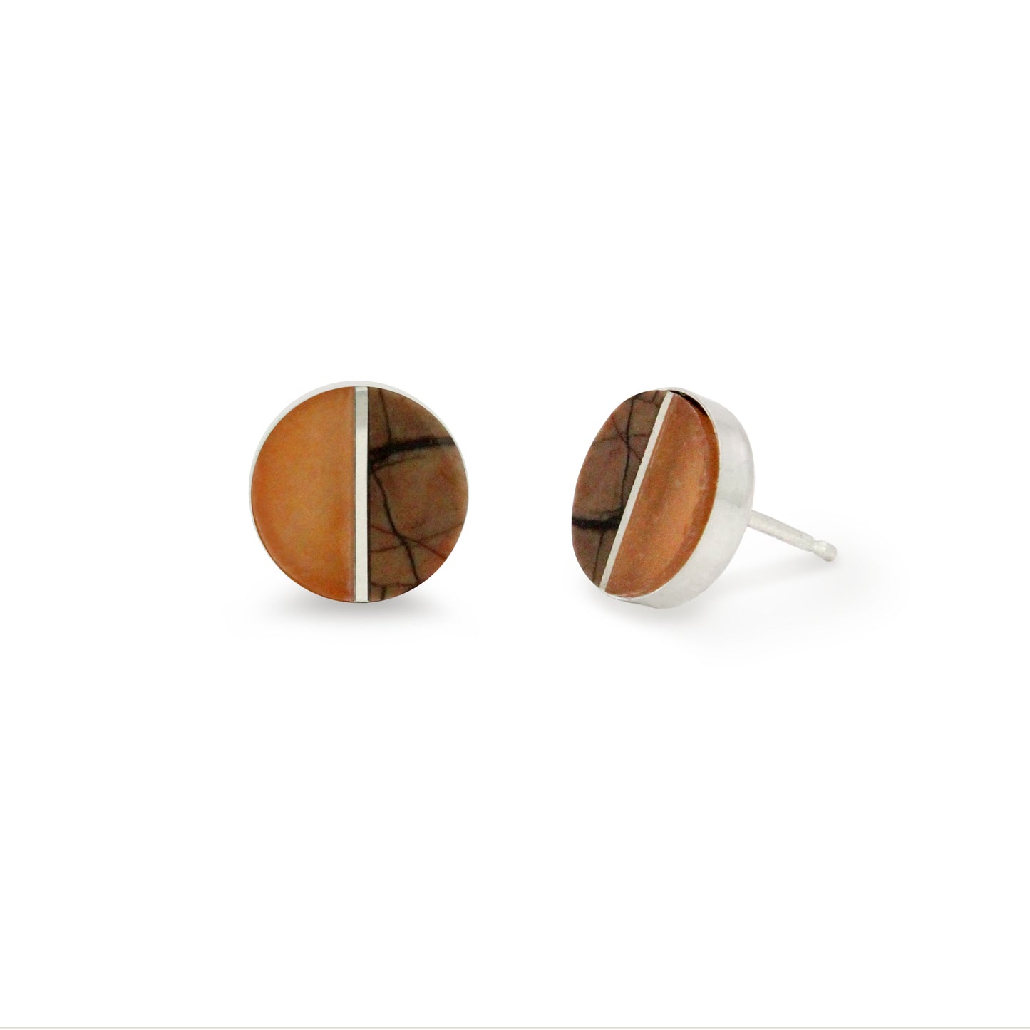 Hematite Jasper and Zamora Agate Inlay Stud Earrings