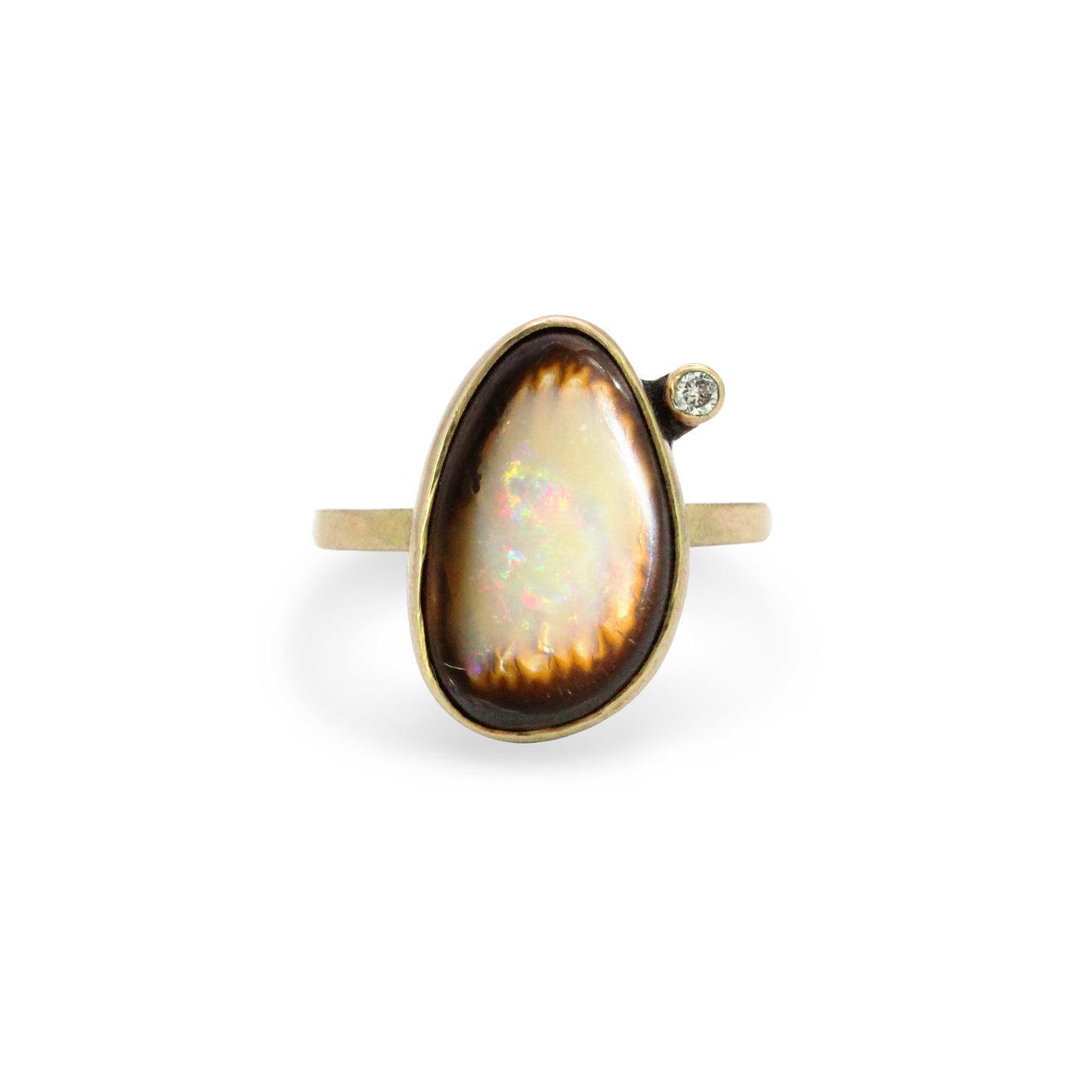 Boulder Opal and Diamond Gold Ring