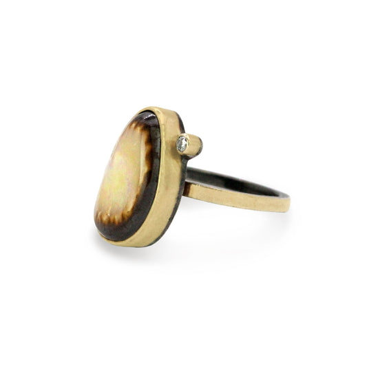 Boulder Opal and Diamond Gold Ring