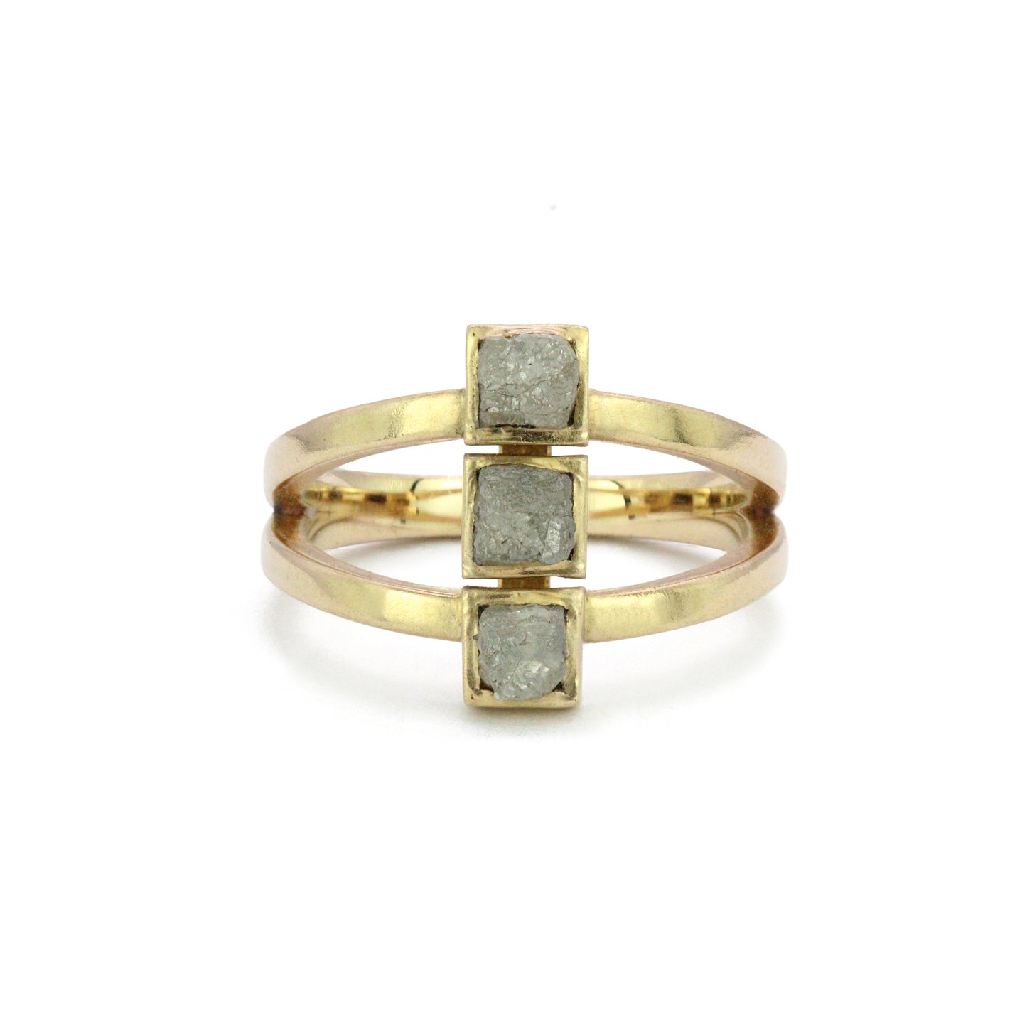 Three Raw Diamonds Gold Ring