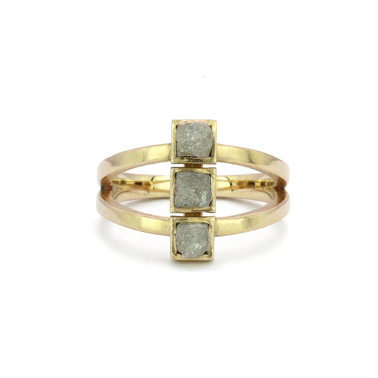 Three Raw Diamonds Gold Ring