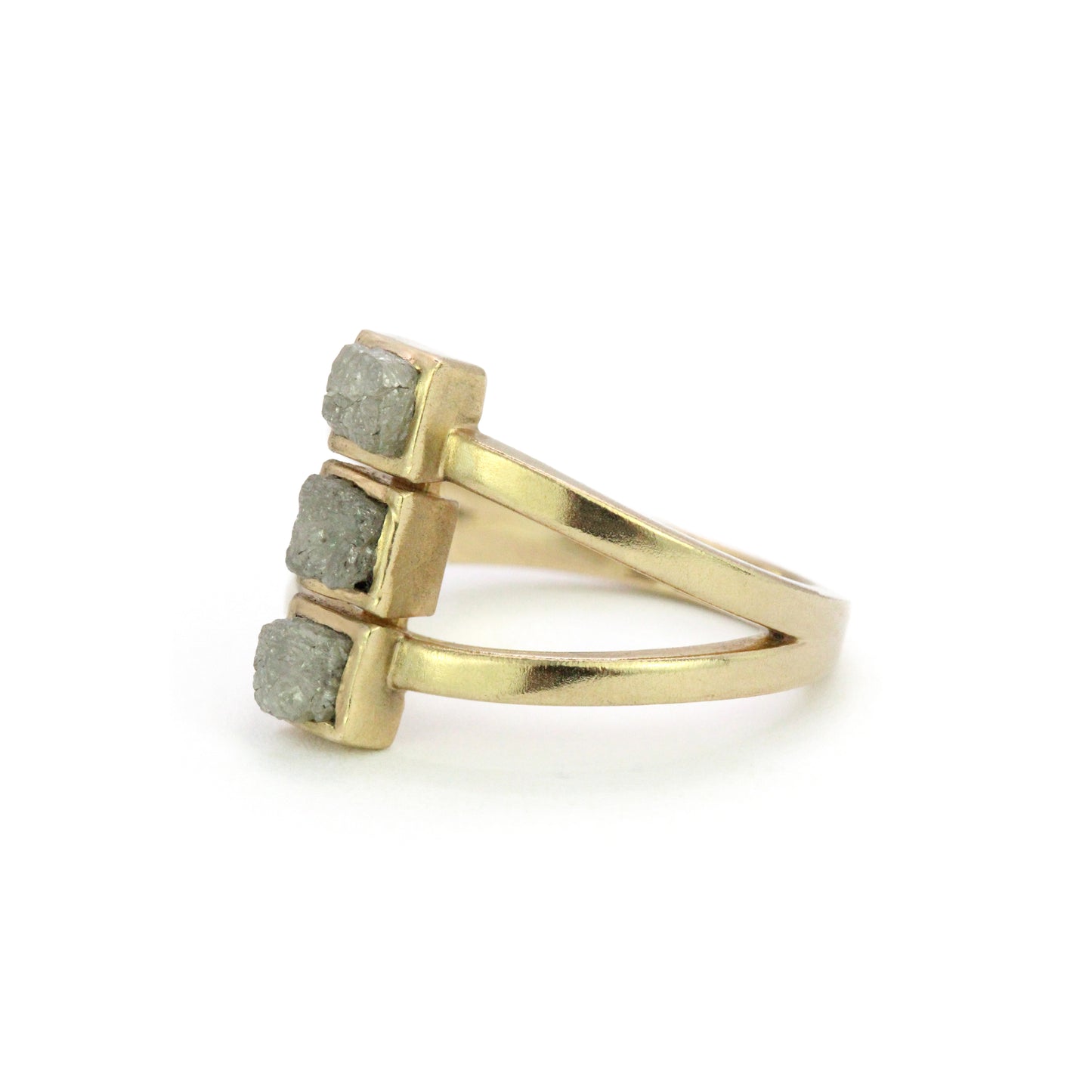 Three Raw Diamonds Gold Ring