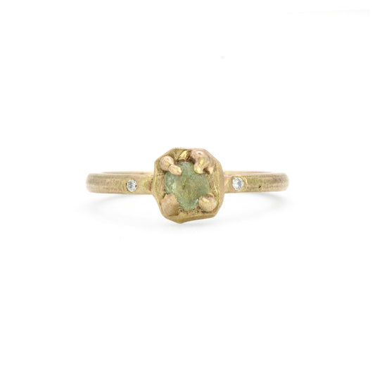 Glacier Montana Sapphire, Diamonds, and Gold Ring