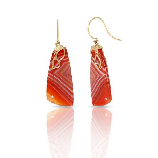 Carnelian and Diamond Gold Earrings