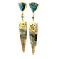 Apatite, Labradorite, Petrified Wood, and Montana Sapphire Gold Intarsia Earrings