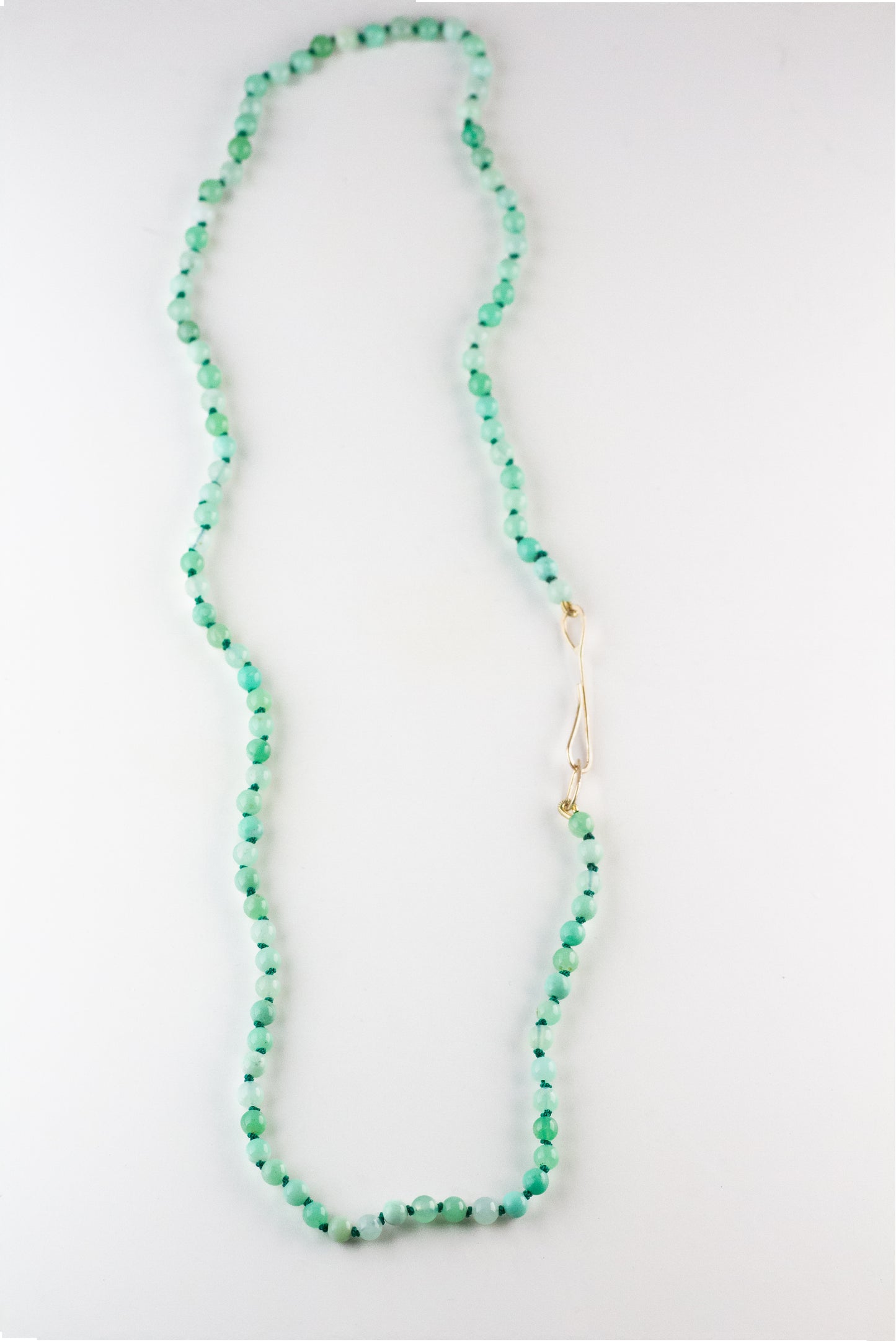 Hand Knotted Chrysoprase and Gold Necklace