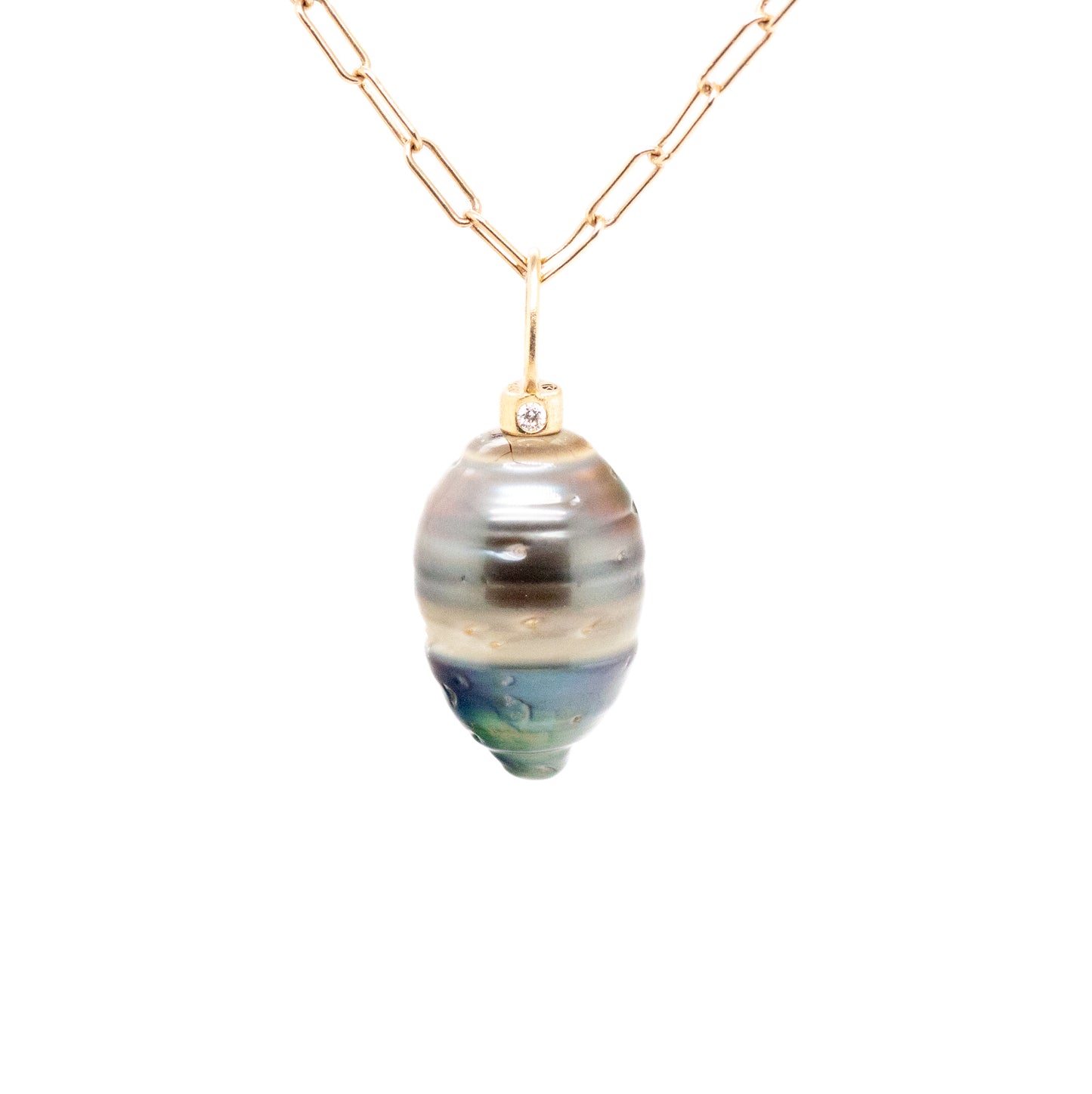Multi-Ring Black Tahitian Pearl and Diamonds Gold Charm