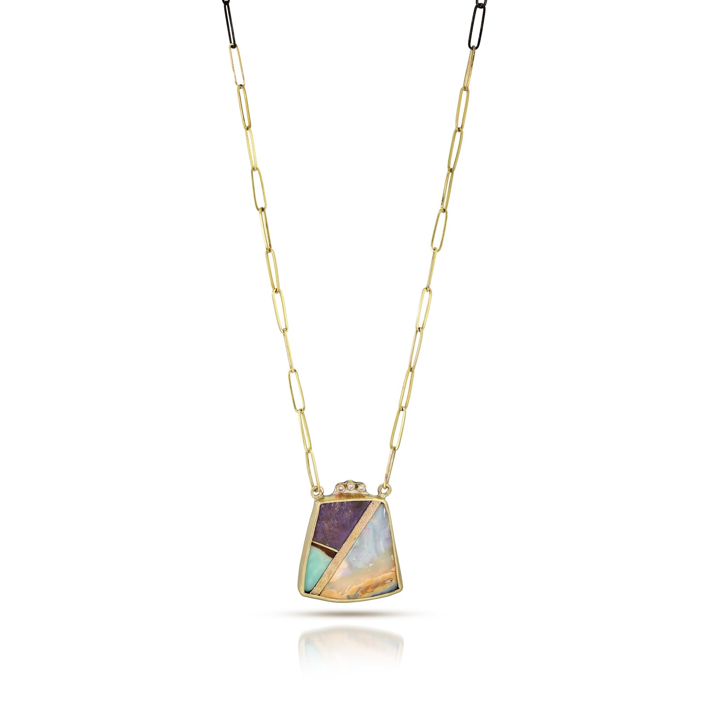 Ruby, Opal and Diamonds Gold Inlay Necklace
